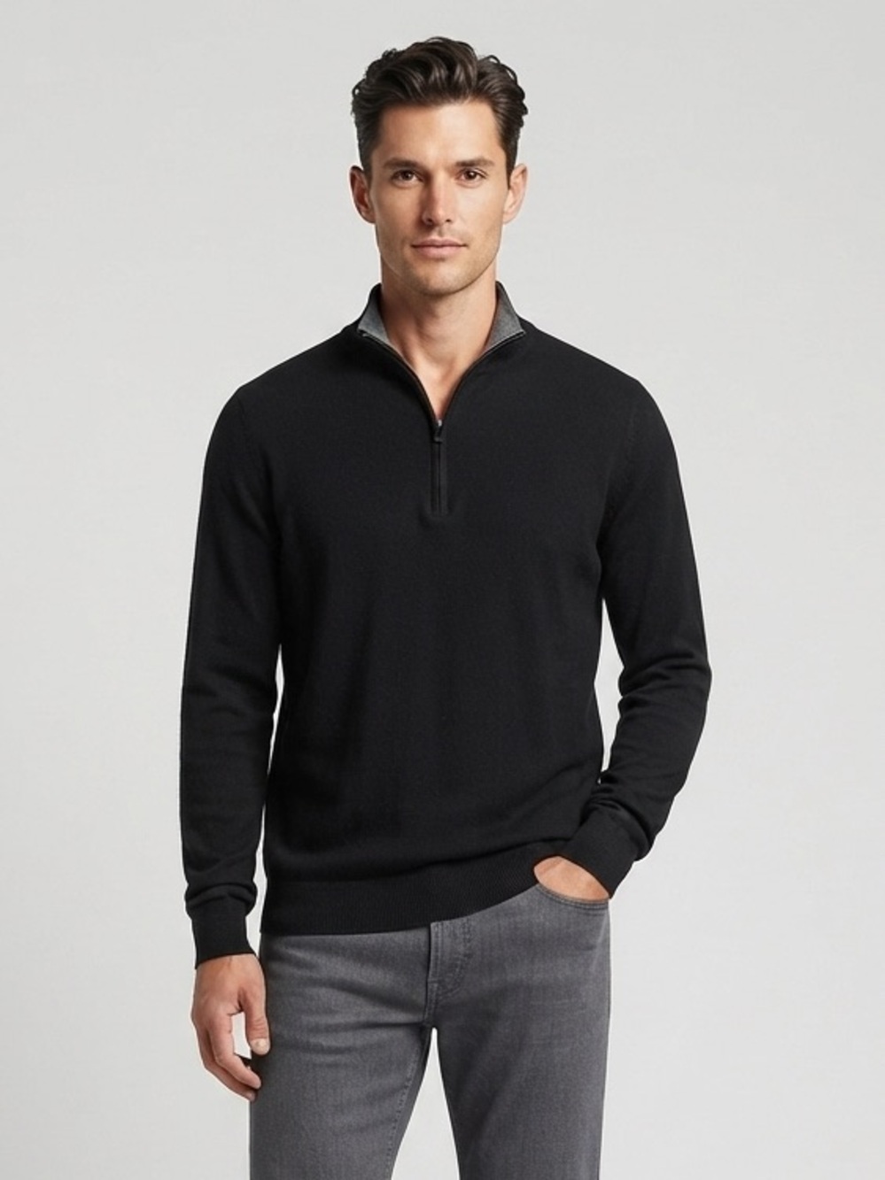 The North Face Men's Black Quarter-Zip Wool Blend Pullover - Size XL
